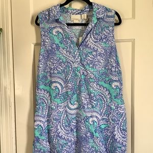 Cynthia Rowley 100% Linen Aqua Paisley Midi Dress, NWT, Size 14